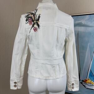 Vintage Tryst Denim Jacket Lightweight white Floral Embroidery Size PL